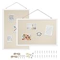 2-Pack 12"x16" White Framed Natural Wood Tone Bulletin Board, Pin Board