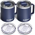 2 Pack 12oz Insulated Coffee Mug with Lids, Stainless Steel Cup