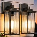 2-Pack 13" Black Brush Gold Outdoor Wall Light, All-Metal Porch Light