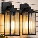 2-Pack 13-Inch Matte Black Outdoor Wall Light, All-Metal Frame