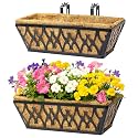 2 Pack 16 Inch Window Boxes Planters Railing Planter Box with Adjustable Brackets for Porch Fence Patio Balcony Hanging Flower Baskets with Coco Liners for Outdoor Garden Decor - Black