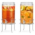 2 PACK-2 Gallon Glass Drink Dispensers for Parties, Hobnail Drink Dispenser, Beverage Dispenser with Stand and Glass Lid, 100% Leakproof Spigot, Perfect For Parties And Daily Use