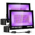 2 Pack 200W LED Black Light, Blacklight Flood With Plug &amp; Switch, IP66 Waterproof Outdoor Spotlight for Neon Glow Party Fluorescent Poster Body Paint Stage Lighting Halloween Decor