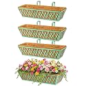 4 Pack 24 Inch Window Boxes Planters Railing Planter Box with Adjustable Brackets for Porch Fence Patio Balcony Hanging Flower Baskets with Coco Liners for Outdoor Garden Decor - Green