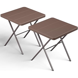 2 pack 2734 square folding tables portable card table no assembly heavy duty steel frame indoor outdoor table for patio camping picnic rv balcony parties small spaces brown granite