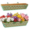 2 Pack 30 Inch Window Boxes Planters Railing Planter Box with Adjustable Brackets for Porch Fence Patio Balcony Hanging Flower Baskets with Coco Liners for Outdoor Garden Decor - Green