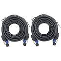 2 Pack 50ft Pro Speakon to Speakon Cable, Pair 12AWG Patch Cords, Professional Speakon Audio Cable Cord with NL4FC Connectors