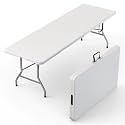 2 PACK of 8 Feet Foldable Table with Built in Handle &amp; Steel Legs | 8 FT Heavy Duty Portable | Perfect for Party, Dining, Wedding, Events, Picnic Indoor, Outdoor, Camping, Temporary - 8 Foot