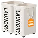Optish 2 Pack Rolling Laundry Basket with Wheels, 90L Hamper with Wheels and Removable Mesh Bag, White Laundry Baskets on Wheels for Bedroom, Dorm, Clothes Hamper Organizer