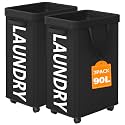Optish 2 Pack Laundry Basket with Wheels, 90L Rolling Laundry Hamper with Wheels, Large Clothes Hamper on Wheel with Removable Mesh Bag for Bedroom, Dorm, Black