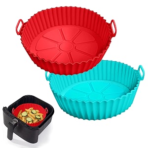2 pack air fryer silicone liners for 5 qt or biggersilicone air fryer liners insertsreplacement of flammable parchment paperreusable baking tray oven accessoriesredbluetop866in bottom748in