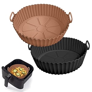 2 pack air fryer silicone liners pot for 3 to 5 qt air fryer silicone basket bowl replacement of flammable parchment paper reusable baking tray oven accessories brownblk top 8in bottom 675in