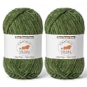 2 Pack Army Green Fluffy Velvet Yarn for Crocheting,Chunky Chenille Baby Blanket Yarn for Crochet,Soft Fuzzy Puzzle Yarn for Knitting,(100g/3.53oz Each) Bulky Thick Amigurumi Crochet Yarns