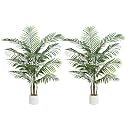 2 Pack Artificial Palm Tree Indoor Plant 4FT Tall Fake Tropical Palm Tree in Pot, Real Bark Design Faux Areca Palm Tree for Home Office Living Room Bedroom Farmhouse Modern Outdoor Topiary Tree