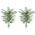 2 Pack Artificial Palm Tree Indoor Plant 6FT Tall Fake Tropical Palm Tree in Pot, Real Bark Design Faux Areca Palm Tree for Home Office Living Room Bedroom Farmhouse Modern Outdoor Topiary Tree
