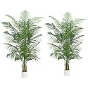 2 Pack Artificial Palm Tree Indoor Plant 7FT Tall Fake Tropical Palm Tree in Pot, Real Bark Design Faux Areca Palm Tree for Home Office Living Room Bedroom Farmhouse Modern Outdoor Topiary Tree