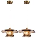 2-Pack Artistic Pendant Light Fixture Amber Glass Hanging Lighting