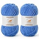 2 Pack Azure Fluffy Velvet Yarn for Crocheting, Chunky Chenille Baby Blanket Yarn for Crochet, Soft Fuzzy Puzzle Yarn for Knitting, (100g/3.53oz Each) Bulky Thick Amigurumi Crochet Yarns