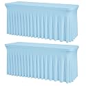 2 Pack Baby Blue Spandex Tablecloths for 6FT Rectangle Tables, Wrinkle Free Fitted Stretch Table Covers Elastic Table Skirt for Wedding Party Banquet Birthday Baby Shower Events