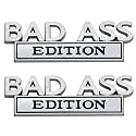2 Pack Bad Ass Edition Emblem 3D Metal Badass Badge Sticker Decal with 3M Tape Replacement for Cars, Trucks, Motorcycles, Boats &amp; Laptops (Silver Black)