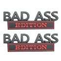 2 Pack Bad Ass Edition Emblem 3D Metal Badass Badge Sticker Decal with 3M Tape Replacement for Cars, Trucks, Motorcycles, Boats &amp; Laptops (Black Red)