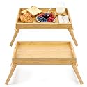 2-Pack Bamboo Bed Tray with Folding Legs & Handles - Breakfast Laptop Desk