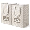 2 Pack Beige Gingham Laundry Baskets, 80L Each Collapsible Laundry Hamper
