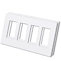 (2 Pack) BESTTEN USWP6 Matte Snow White 4-Gang Screwless Wall Plate, Decorator Outlet Cover, for Light Switch, Dimmer, USB, GFCI, Receptacle, H4.69” x W8.35”