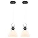 2-Pack Black Pendant Light Kitchen Island, 7.5" White Ribbed Glass