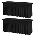 2 Pack Black Rectangle Tablecloths, Washable Stretch Fitted Spandex Table Covers for 6FT Tables, Wrinkle-Free &amp; Reusable Table Cloths,Ideal for Parties, Banquets, Wedding, Buffet,Events