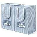2 Pack Blue Gingham Laundry Baskets, 80L Each Collapsible Laundry Hamper
