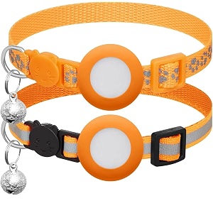 2-pack breakaway cat collar with airtag holder amp bell - reflective adjustable 7-12 inch safety buckle for indooroutdoor cats orange