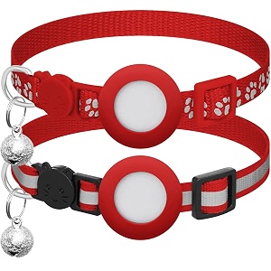 2-pack breakaway cat collar with airtag holder amp bell - reflective adjustable 7-12 inch safety buckle for indooroutdoor cats red