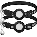 2-Pack Breakaway Cat Collar with AirTag Holder &amp; Bell - Reflective, Adjustable 7-12 Inch, Safety Buckle for Indoor/Outdoor Cats (Black)