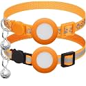 2-Pack Breakaway Cat Collar with AirTag Holder & Bell - Reflective, Adjustable 7-12 Inch, Safety Buckle for Indoor/Outdoor Cats (Orange)