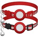 2-Pack Breakaway Cat Collar with AirTag Holder &amp; Bell - Reflective, Adjustable 7-12 Inch, Safety Buckle for Indoor/Outdoor Cats (Red)