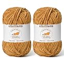 2 Pack Brown Fluffy Velvet Yarn for Crocheting, Chunky Chenille Baby Blanket Yarn for Crochet, Soft Fuzzy Puzzle Yarn for Knitting, (100g/3.53oz Each) Bulky Thick Amigurumi Crochet Yarns