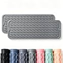 2 Pack Caketime Silicone Dish Drying Mat for Kitchen Counter Waterproof Under Sink Near Faucet with Bathroom Coffee Organizer Soap Holder New Home Essentials Drainers 17"x6" Gray