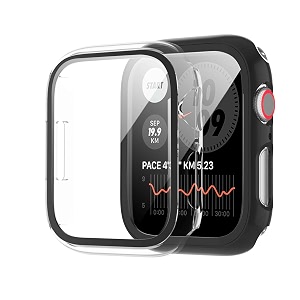2 pack case for apple watch se 2 series 654 44mm with 9h built in tempered glass screen protector lightweight hard pc face cover for iwatch sese2 blackclear