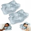 2-Pack Cervical Neck Pillow for for Neck Support,Ergonomic Memory Foam Contour Pillow with Wrinkle-Resistant Silky Satin Fabric Cover,Orthopedic Bed Pillow for Side,Back,Stomach Sleepers,Blu