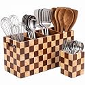2 Pack Wooden Kitchen Utensil Holder, Cooking Utensil Holder for Countertop
