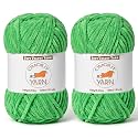 2 Pack Christmas Green Fluffy Velvet Yarn for Crocheting, Chunky Chenille Baby Blanket Yarn for Crochet, Soft Fuzzy Puzzle Yarn for Knitting, (100g/3.53oz Each) Bulky Thick Amigurumi Crochet Yarns
