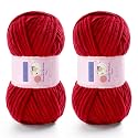 Chunky Chenille Yarn for Crocheting, #6 Red Baby Blanket Yarn for Crochet