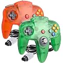 2 Pack Classic N64 Controller, suily Game pad Joystick for 64 - Plug &amp; Play (Non PC USB Version) (Transparent Orange/Transparent Green)