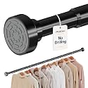 2 Pack Closet Rod, No Drill Closet Rods for Hanging Clothes, 17-28in, Black