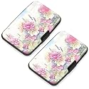 2 Pack Credit Card Holder for Women RFID Blocking Wallet, Pink Flower