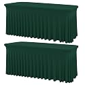 2 Pack Dark Green 6FT Rectangle Spandex Tablecloths, Stretch Fitted Table Covers for 6 Foot Tables, Wrinkle Free Table Clothes for Christmas Party Holiday Wedding Banquet Dinner Decoration