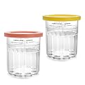 2 Pack Deluxe Creami Pints and Lids for Ninja Creami 24oz Creamy Ice cream Containers Cups Compatible with Ninja NC500 NC501 Series, BPA-Free, Dishwasher Safe(Yellow&Coral）