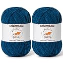 2 Pack Denim Blue Fluffy Velvet Yarn for Crocheting, Chunky Chenille Baby Blanket Yarn for Crochet, Soft Fuzzy Puzzle Yarn for Knitting, (100g/3.53oz Each) Bulky Thick Amigurumi Crochet Yarns