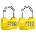 2 Pack disecu 4-Digit Combination Lock, Waterproof Outdoor Padlock for School Gym Locker, Fence, Gate, Shed, Storage Unit (Yellow)